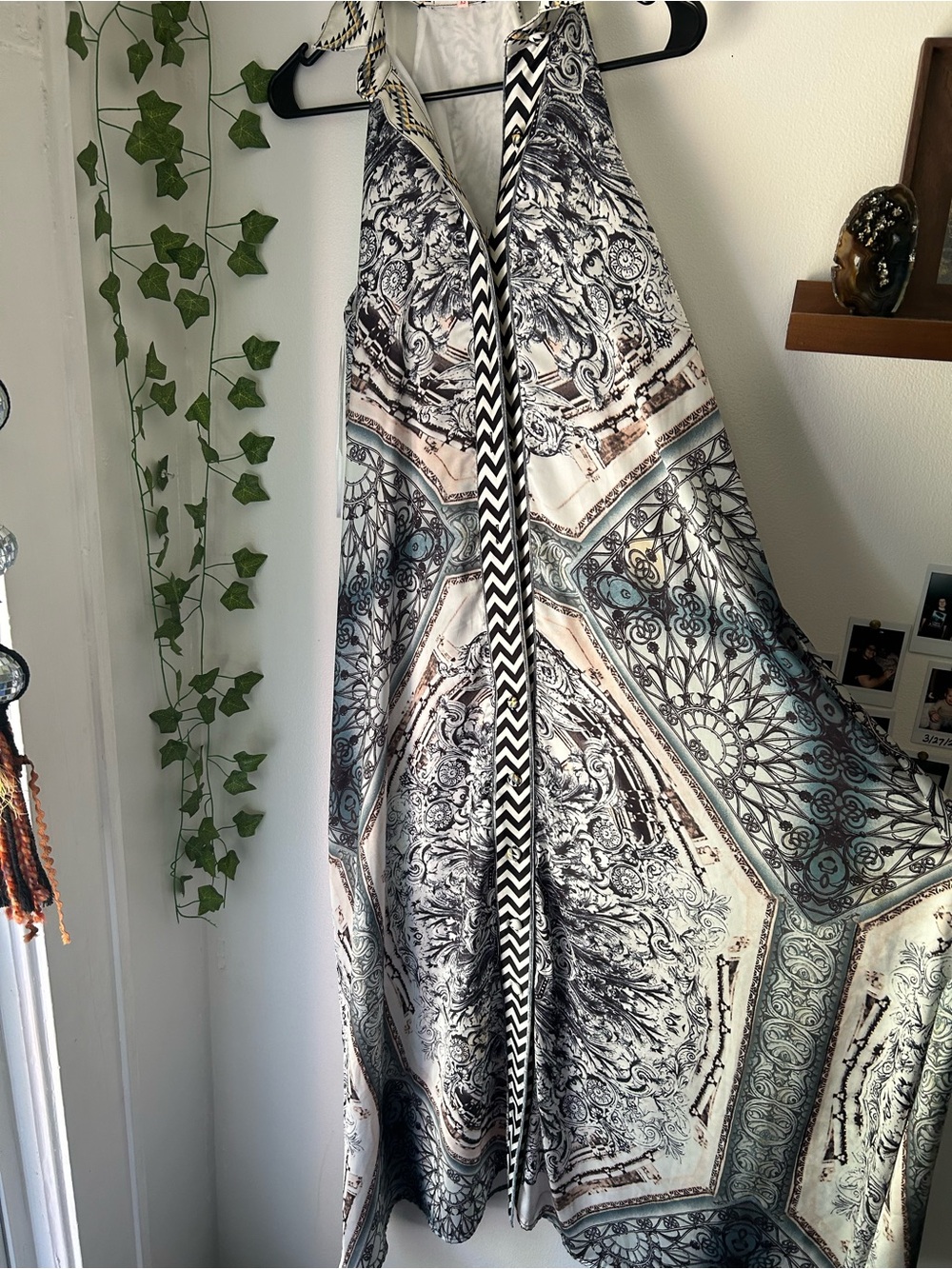 Wallflower Maxi Dress in Cream, Black and Teal Accent